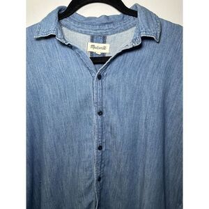 Madewell‎ Denim Top Sz XXS Ruffie Shirt Blouse Cotton Linen Cap sleeve